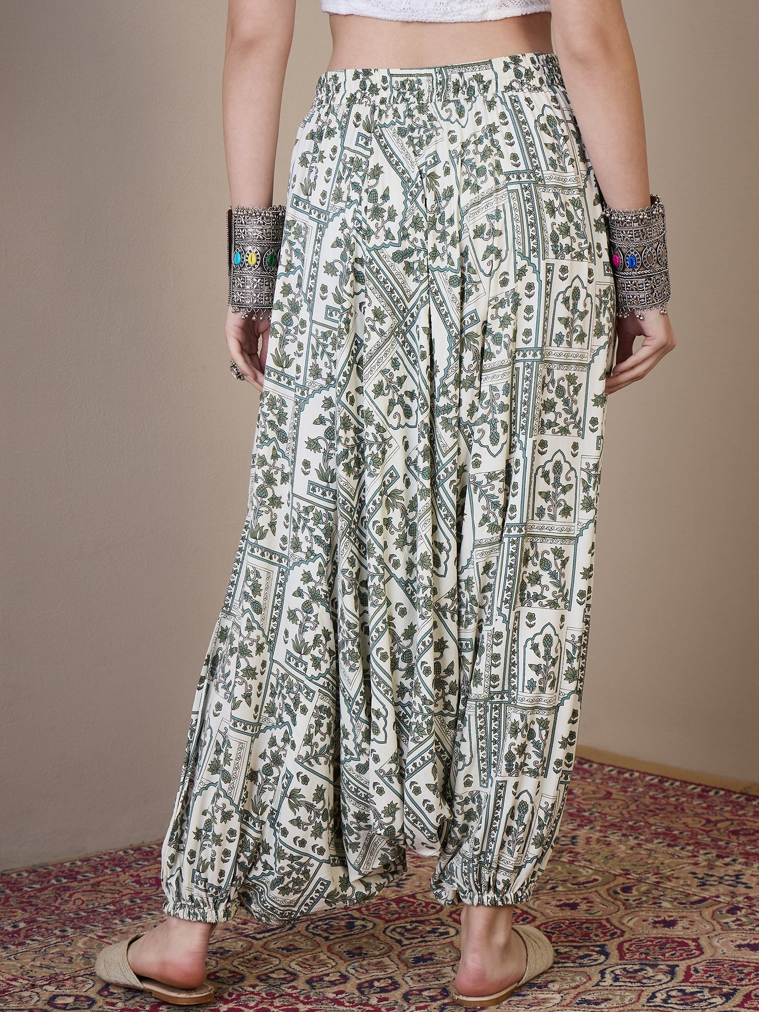 InWeave Sea Green Ethnic Window Harem Pant 