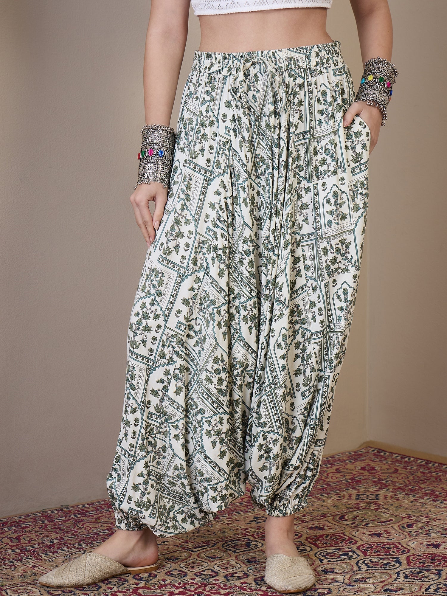 InWeave Sea Green Ethnic Window Harem Pant 