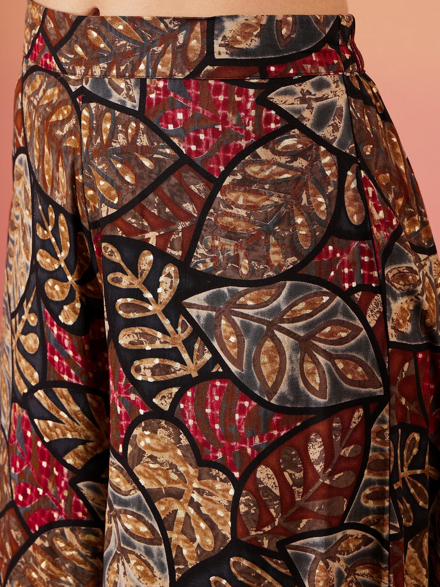 InWeave Black Grey Leaf Print Foil Palazzo 
