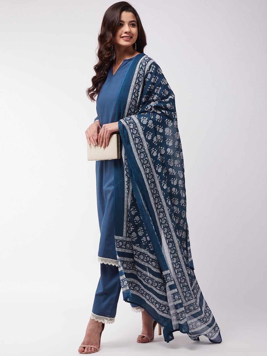 InWeave Blue Floral Cotton Dupattas 