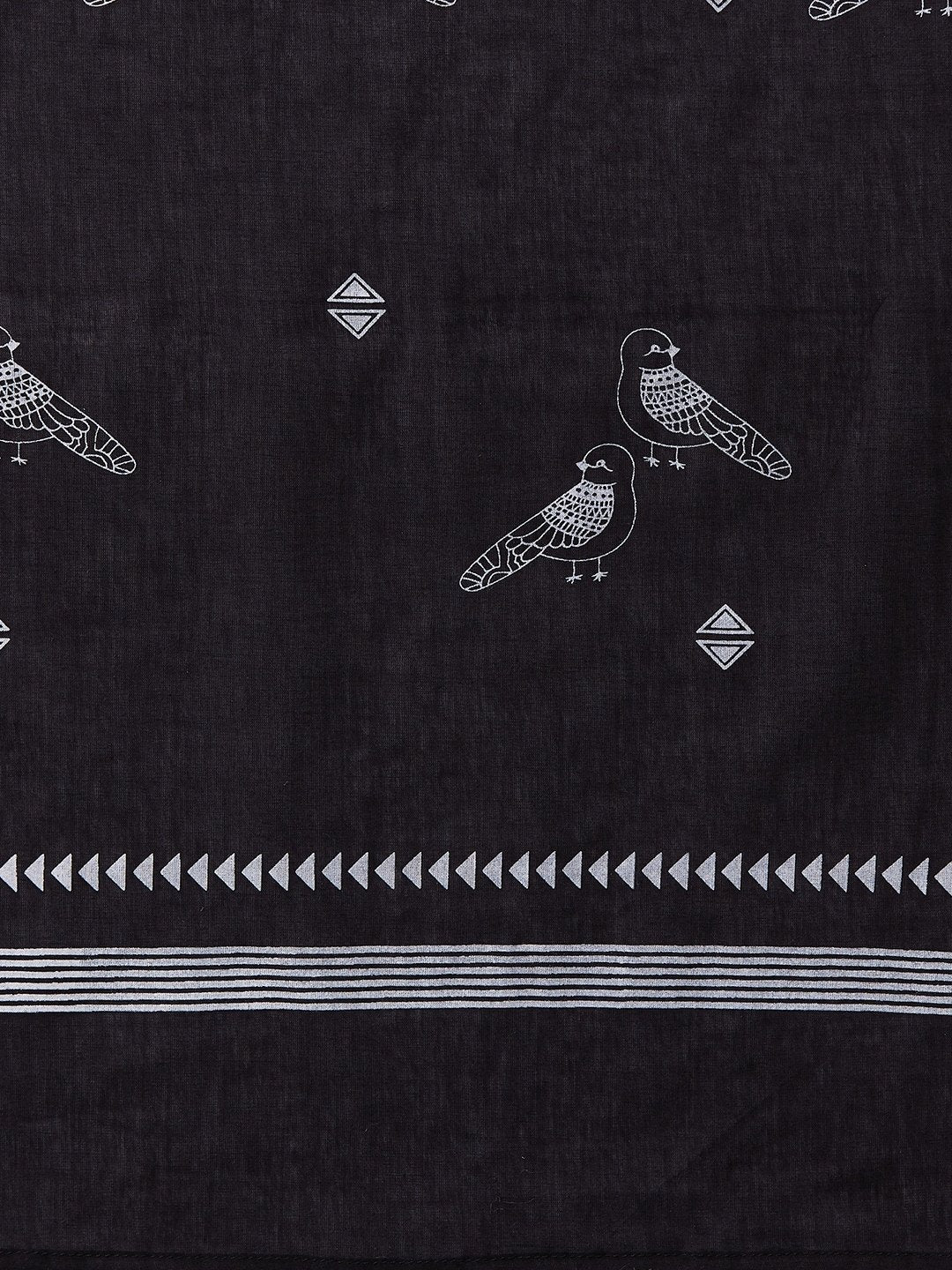InWeave Black Bird Print Cotton Dupattas 
