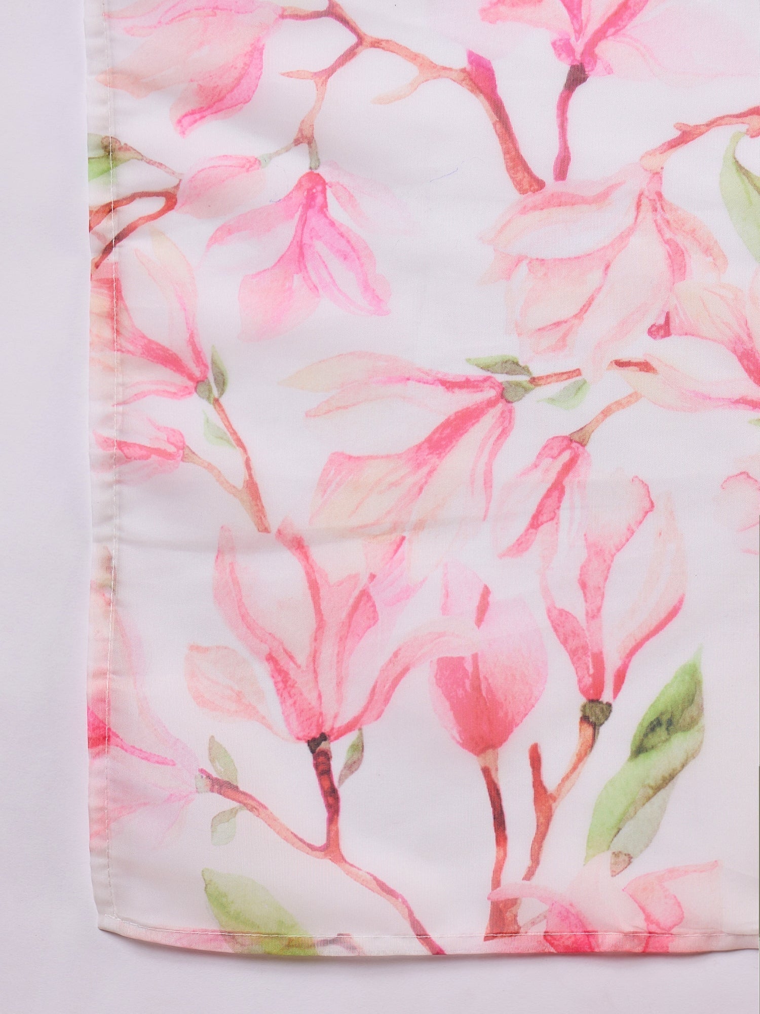 InWeave White Peach Floral Print Organza Dupatta 