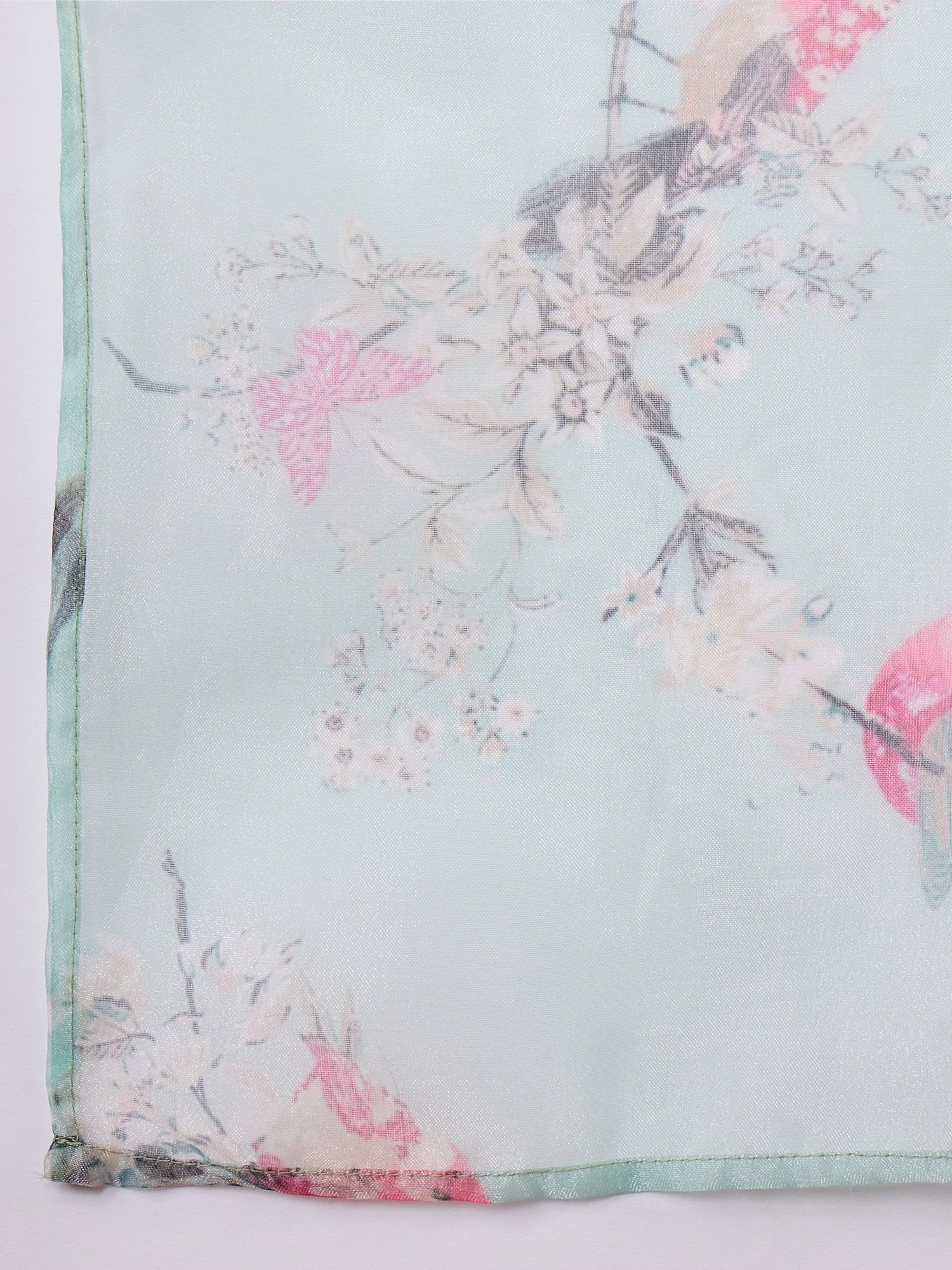 InWeave Teal Bird Print Organza Dupatta 