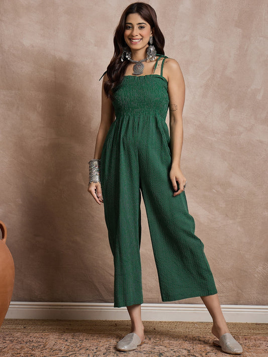 InWeave Green Kantha Strappy Jumpsuit 