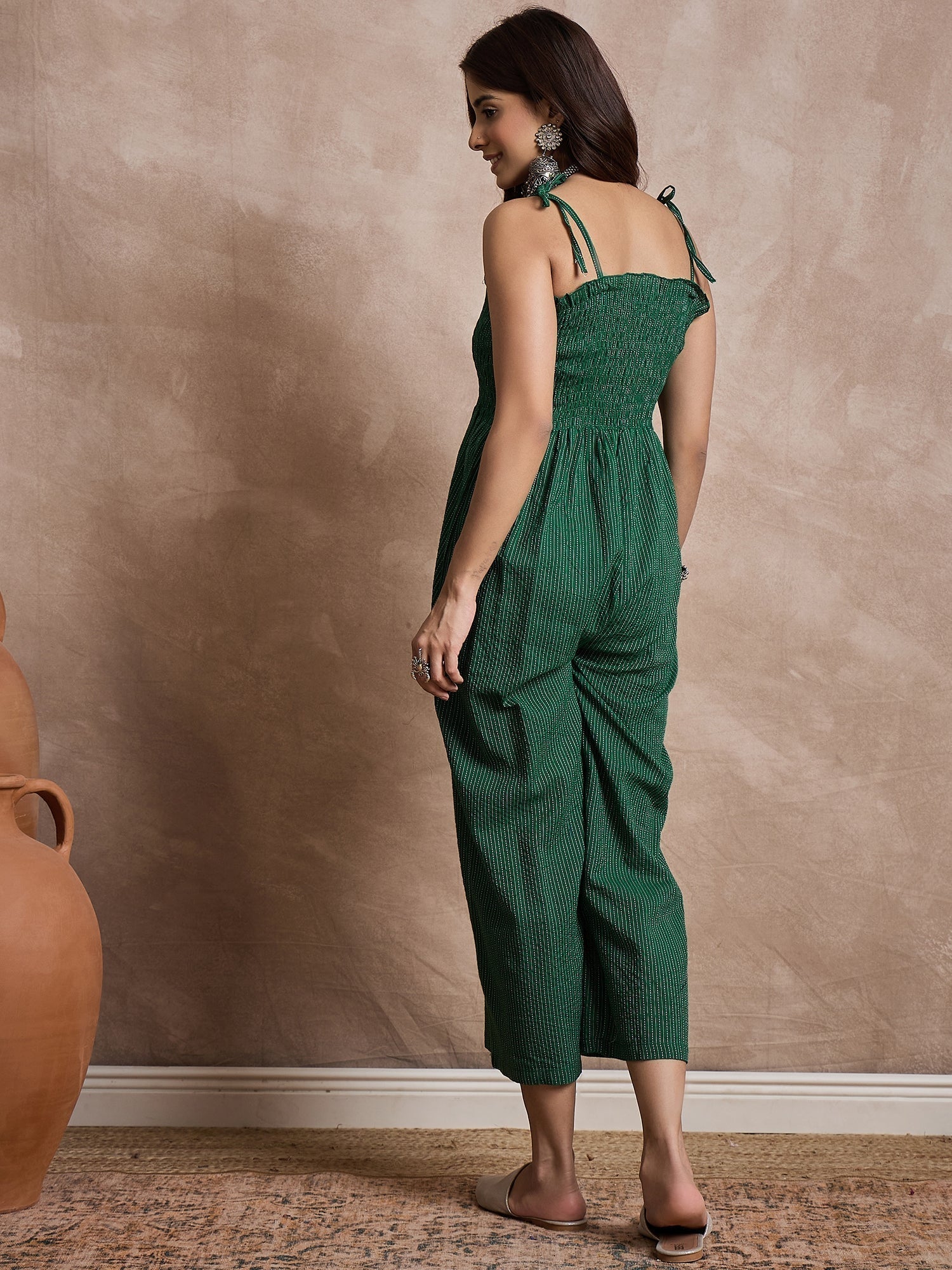 InWeave Green Kantha Strappy Jumpsuit 
