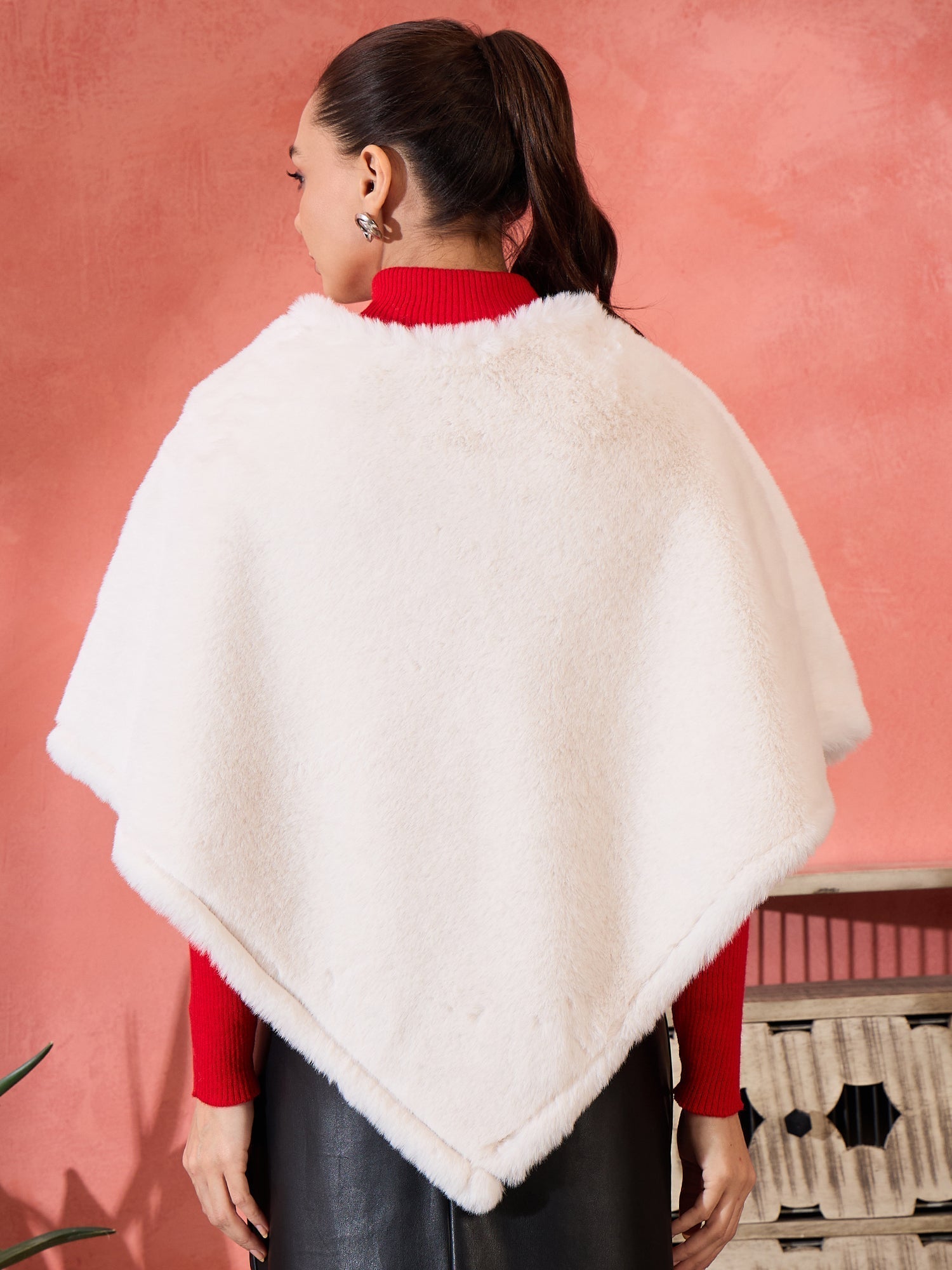 InWeave Cream Rabbit Faux Fur Poncho 