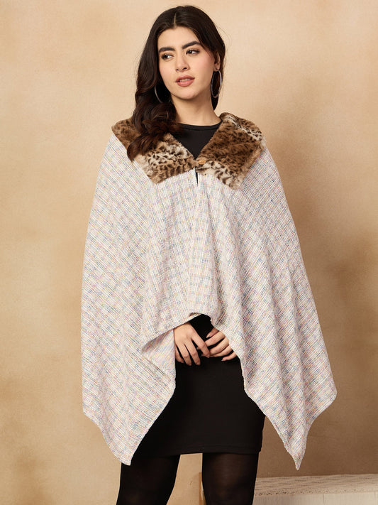 InWeave Multi White Acrylic Fur Poncho 