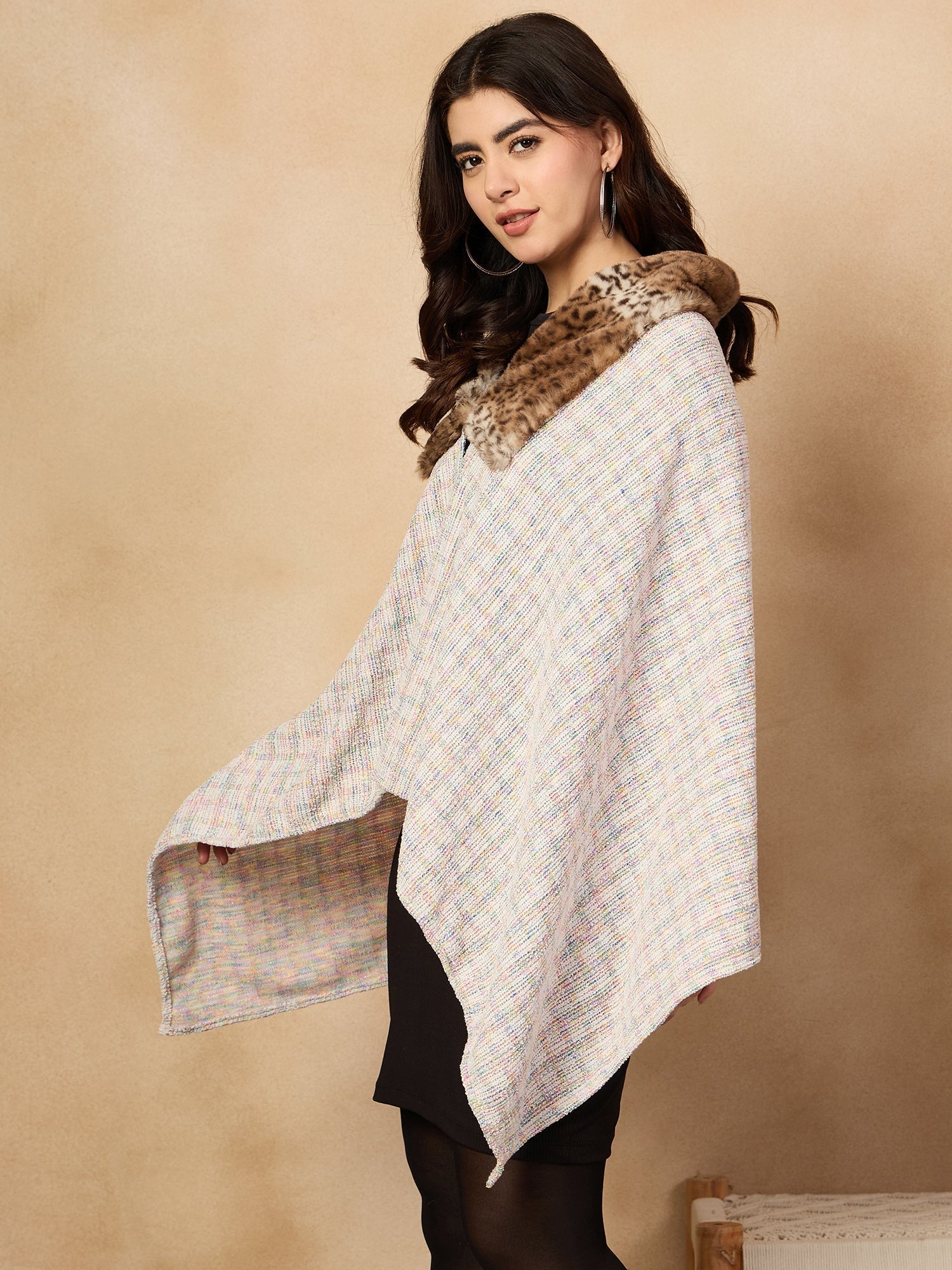 InWeave Multi White Acrylic Fur Poncho 