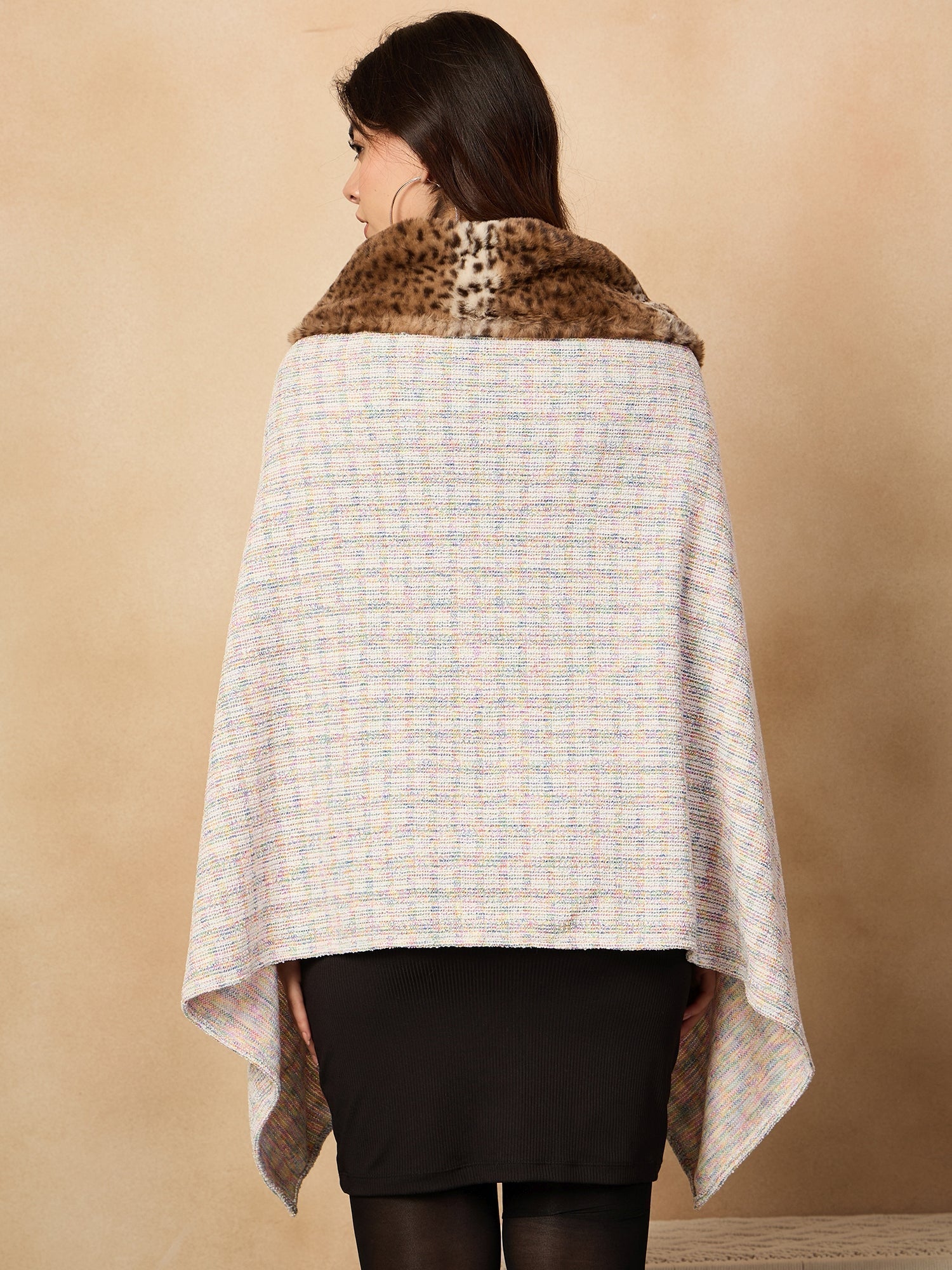 InWeave Multi White Acrylic Fur Poncho 