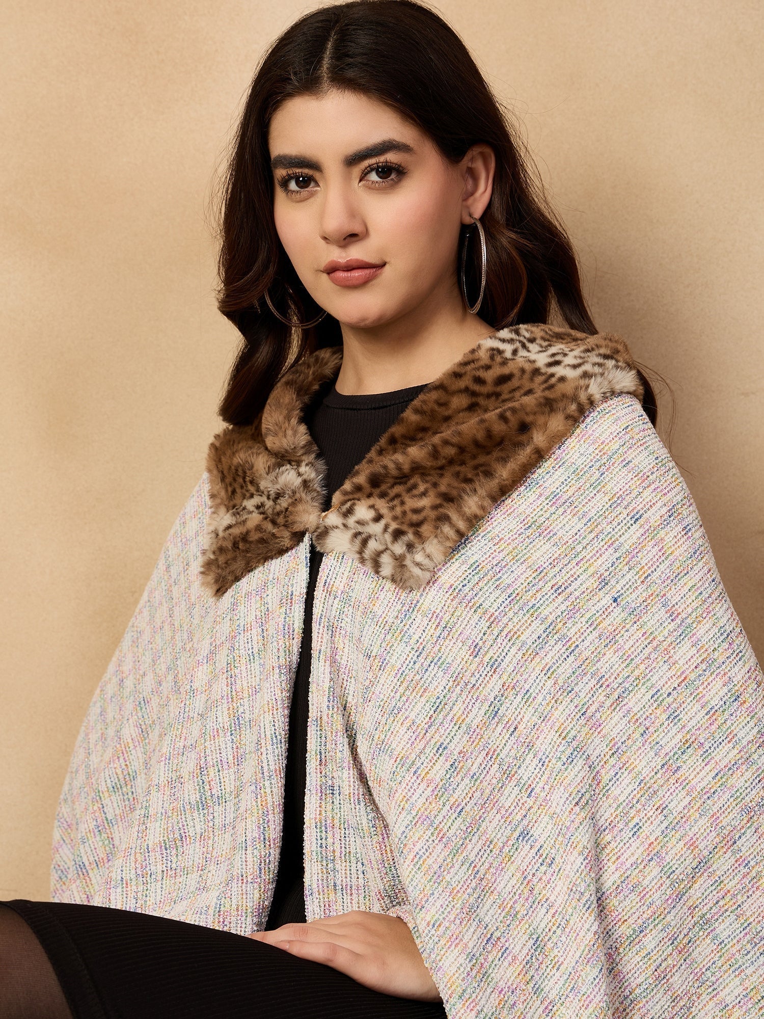 InWeave Multi White Acrylic Fur Poncho 