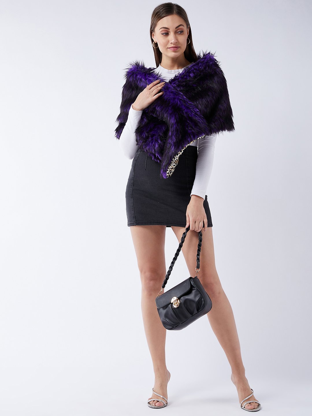 InWeave Purple Black Faux Fur Cape 
