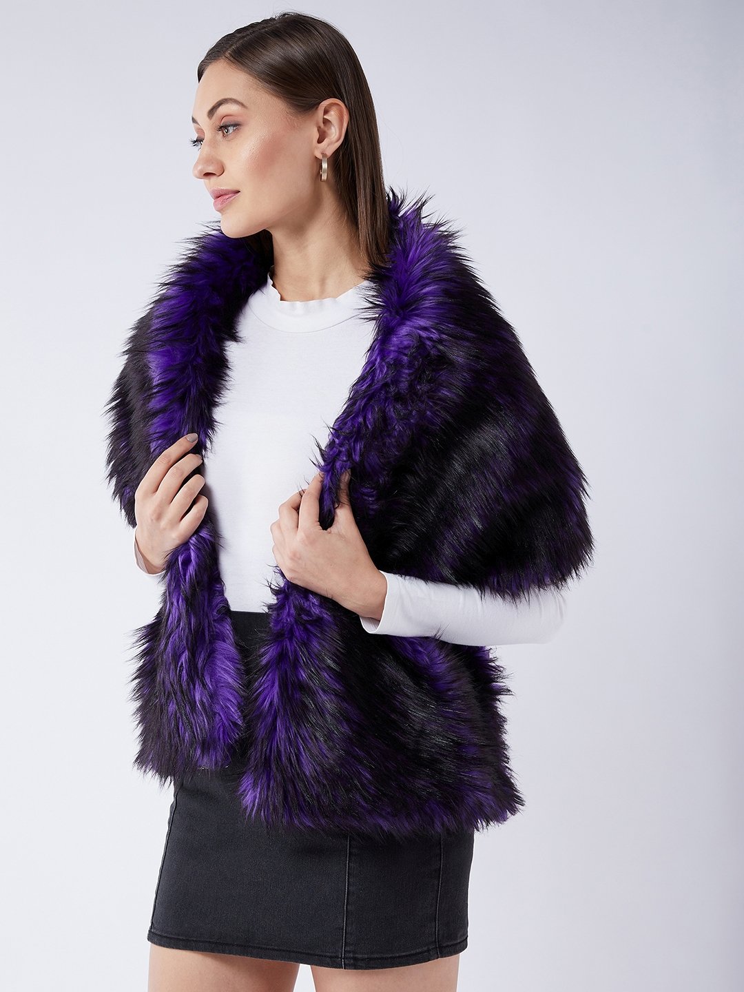 InWeave Purple Black Faux Fur Cape 