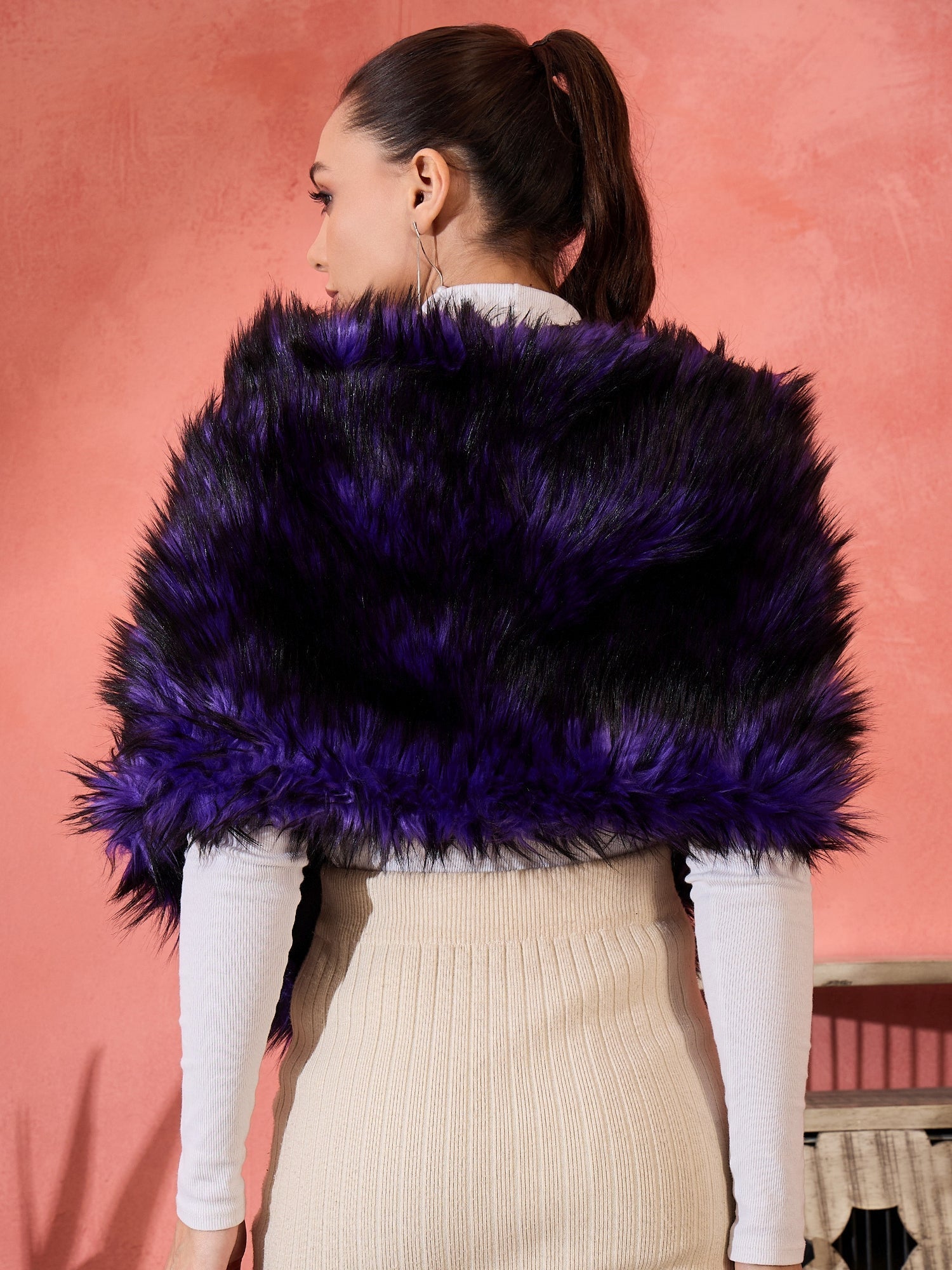 InWeave Purple Black Faux Fur Cape 