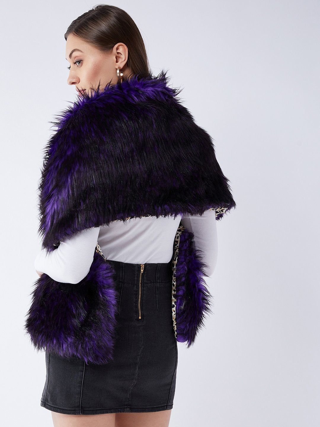 InWeave Purple Black Faux Fur Cape 