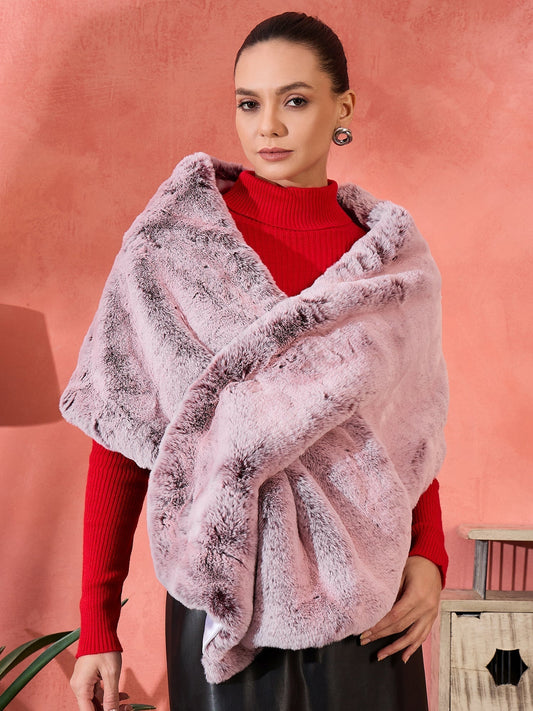 InWeave Maroon Icy Snowy Rabbit Faux Fur Cape 