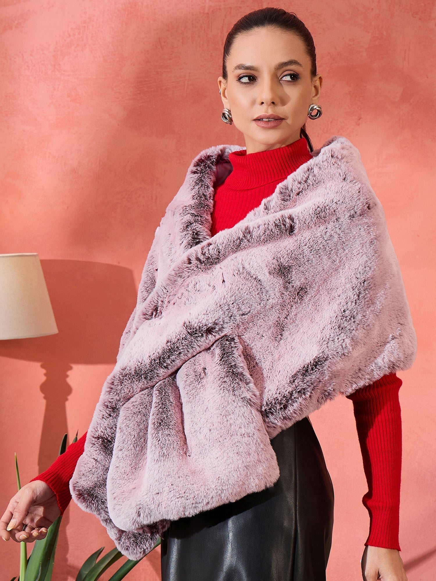 InWeave Maroon Icy Snowy Rabbit Faux Fur Cape 