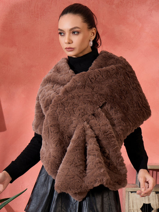 InWeave Dull Brown Rabbit Faux Fur Cape 