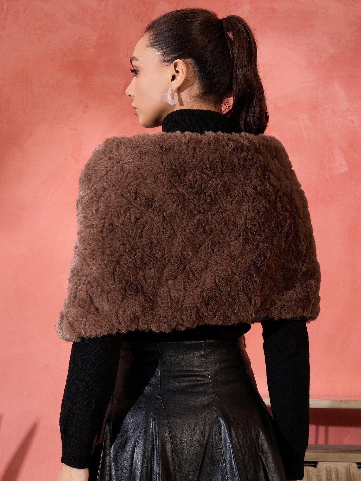 InWeave Dull Brown Rabbit Faux Fur Cape 