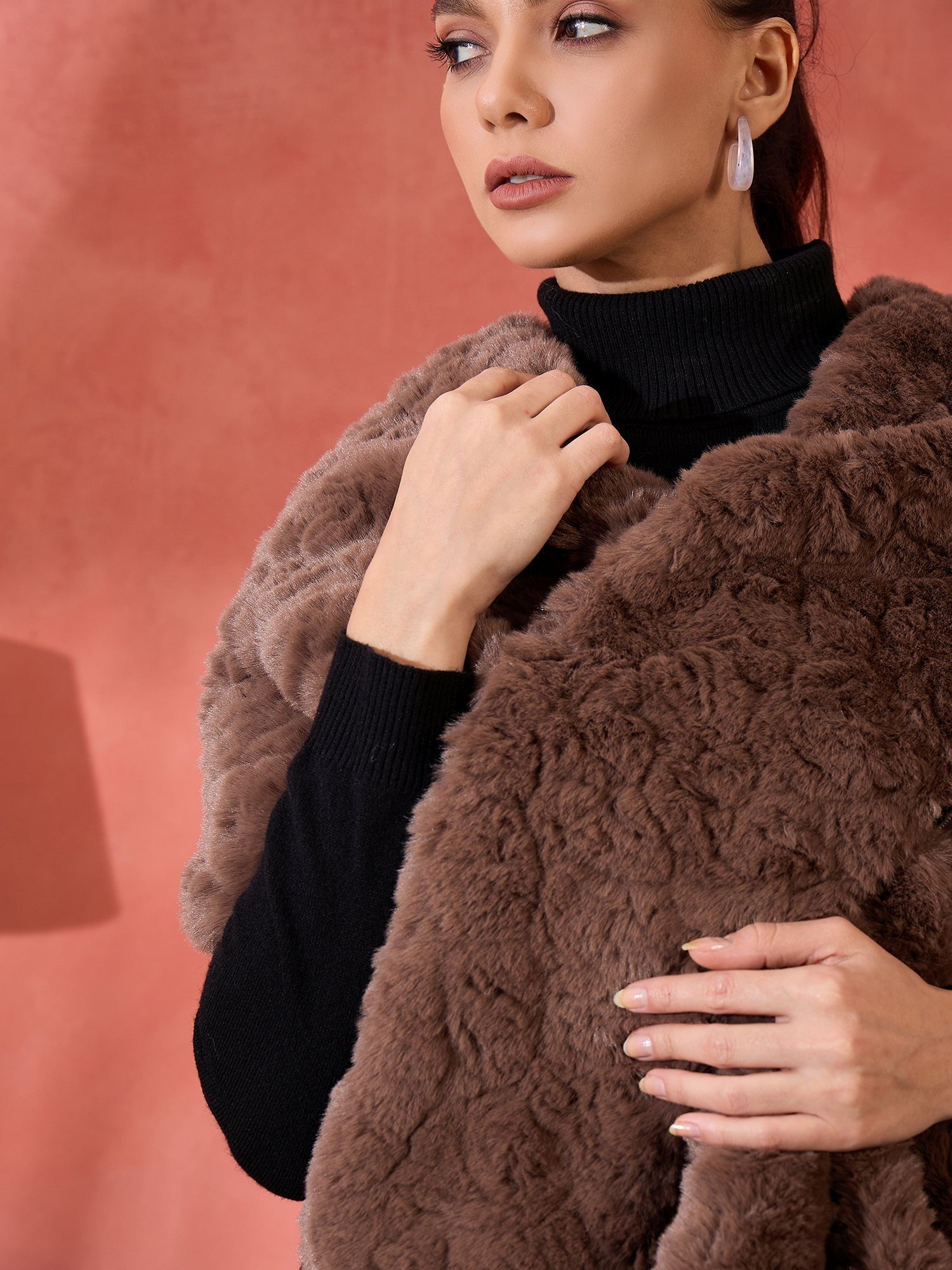 InWeave Dull Brown Rabbit Faux Fur Cape 