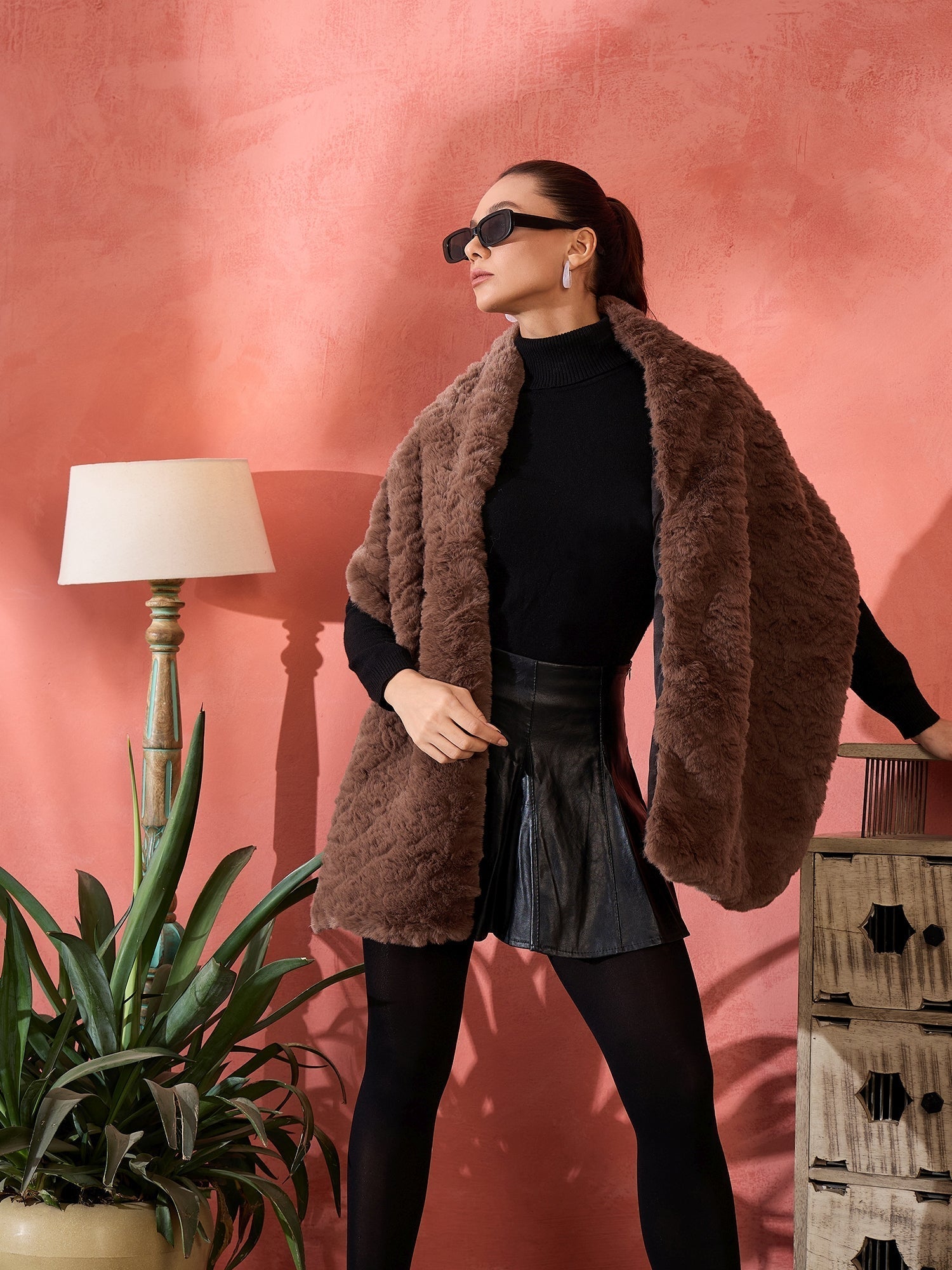 InWeave Dull Brown Rabbit Faux Fur Cape 