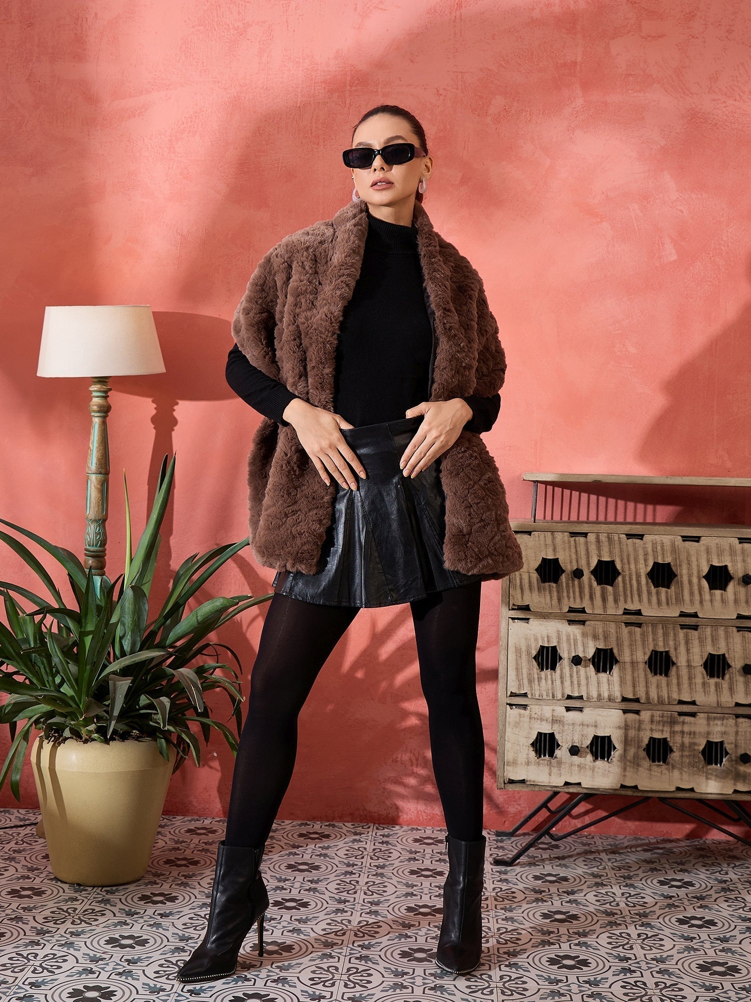 InWeave Dull Brown Rabbit Faux Fur Cape 