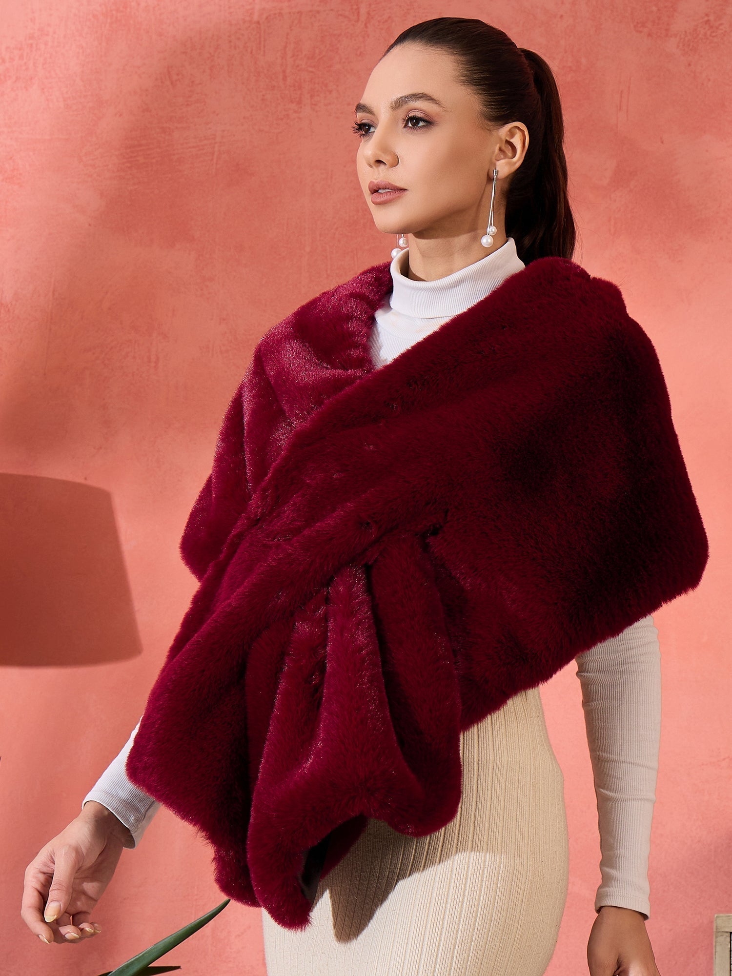 InWeave Burgundy Faux Fur Cape 