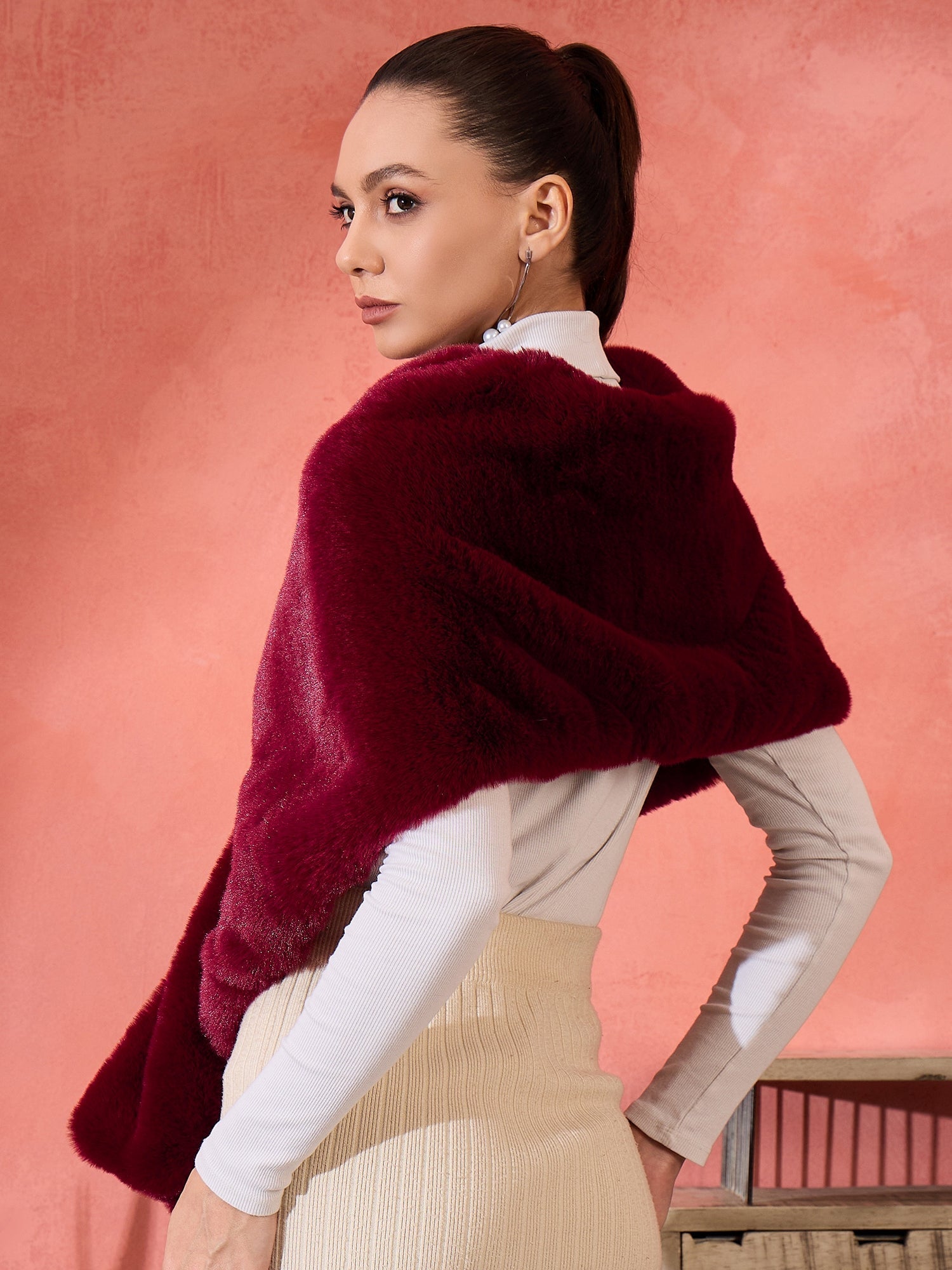 InWeave Burgundy Faux Fur Cape 