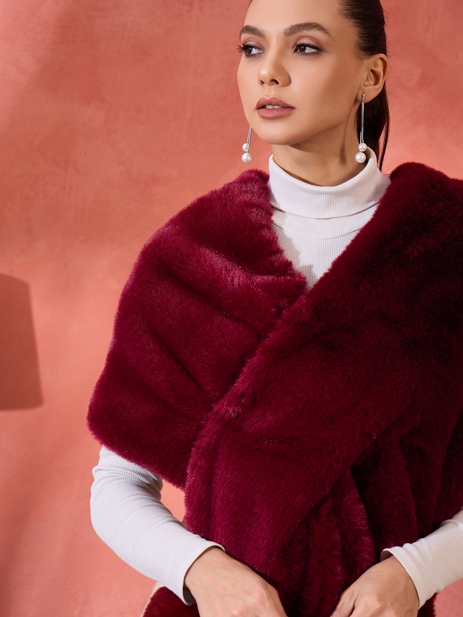InWeave Burgundy Faux Fur Cape 