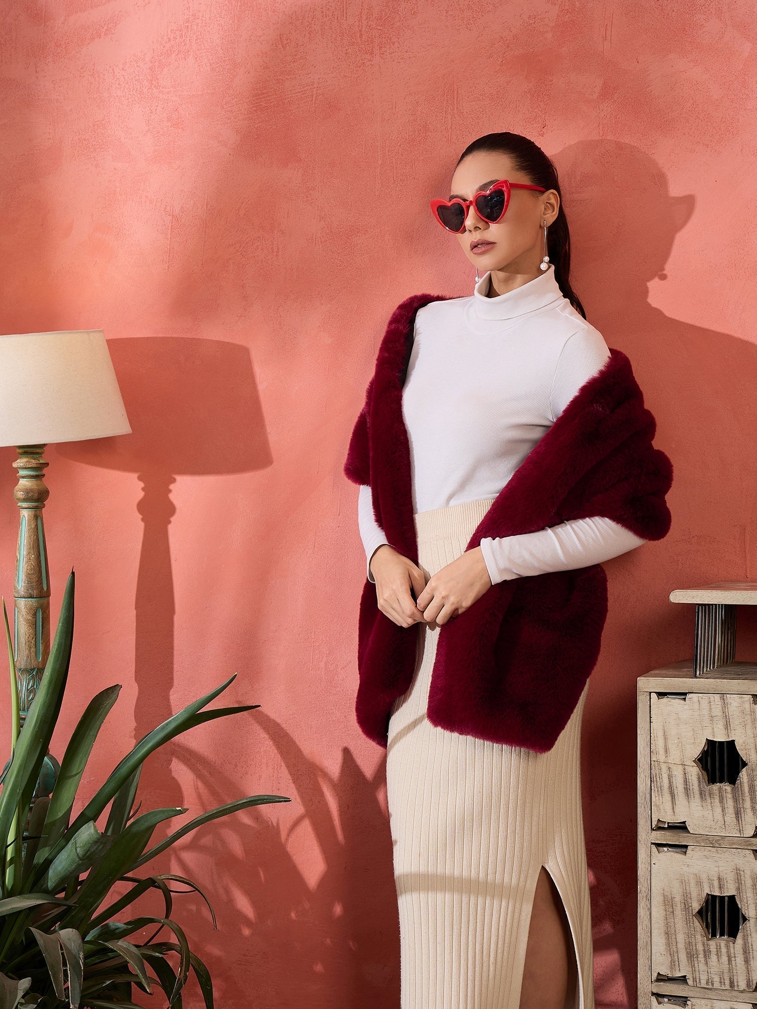 InWeave Burgundy Faux Fur Cape 
