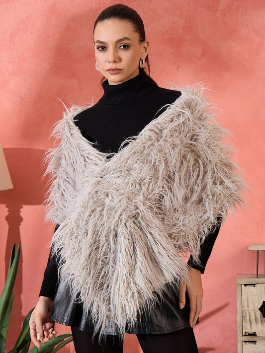InWeave Light Grey Thread Fur Cape 
