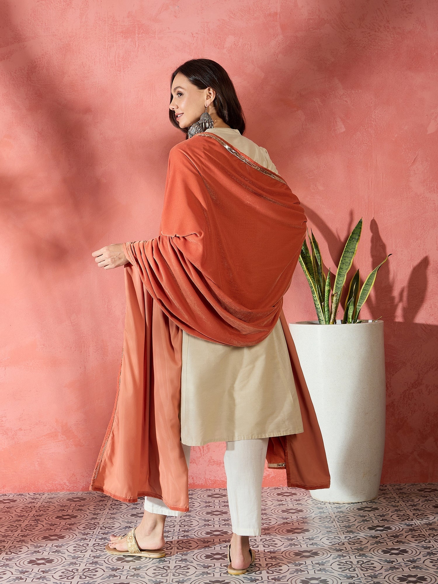 InWeave Rust Solid Velvet Shawl 