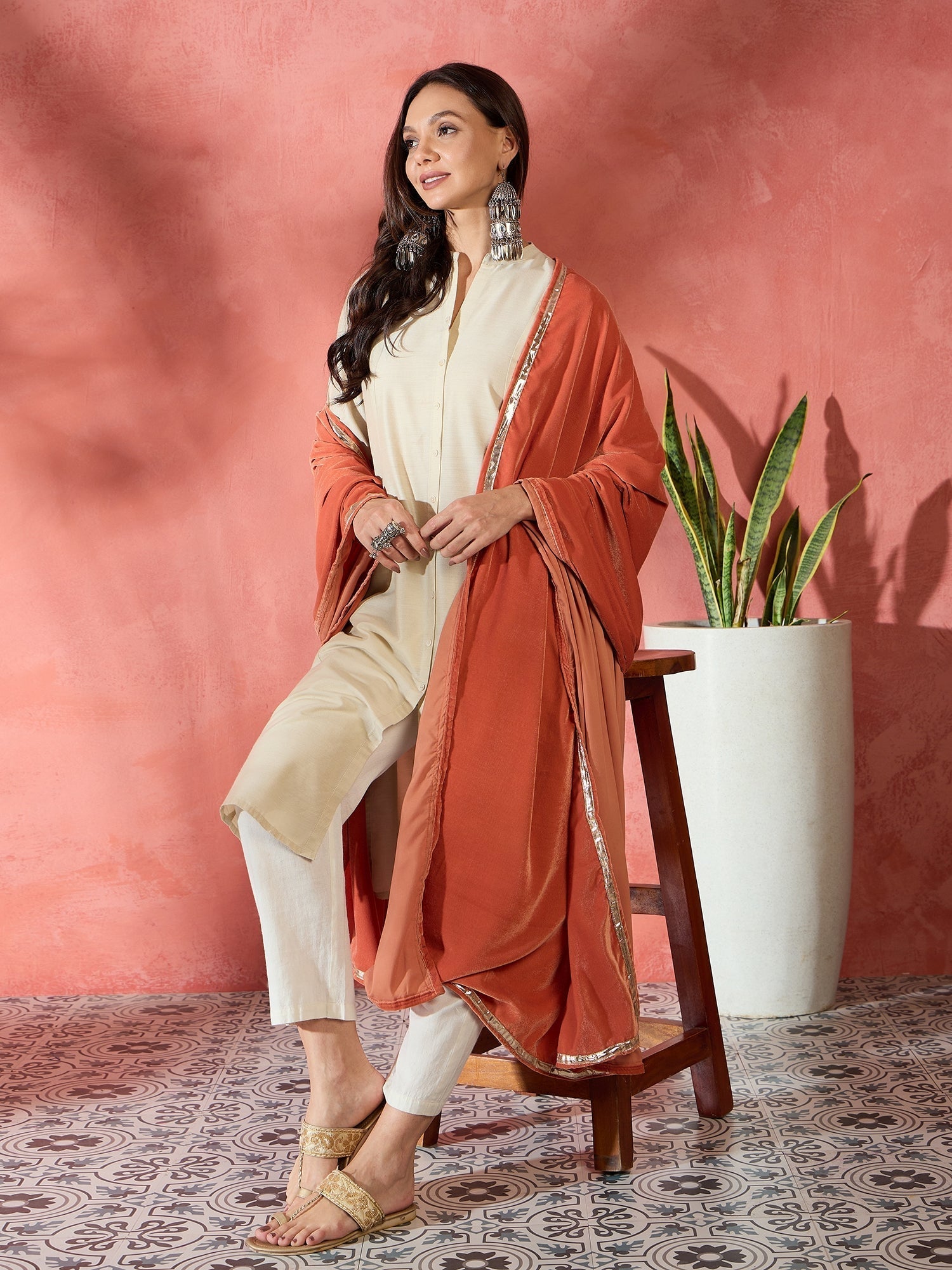 InWeave Rust Solid Velvet Shawl 