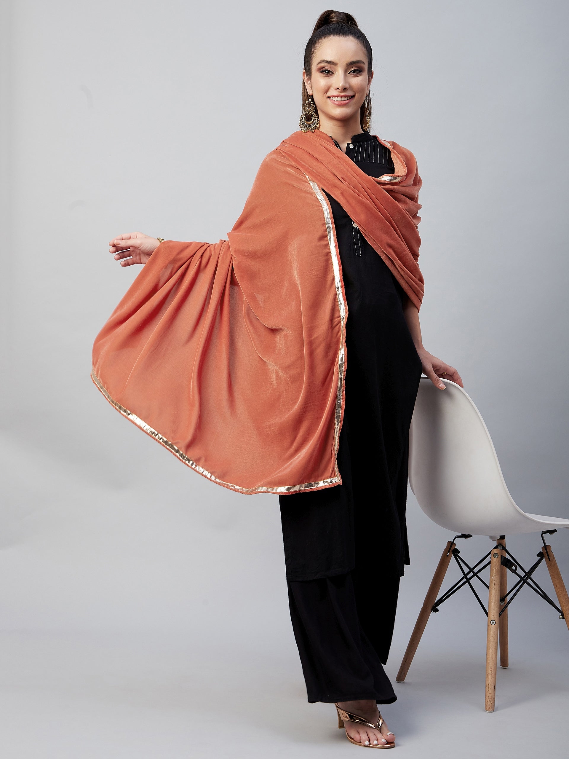 InWeave Rust Solid Velvet Shawl 