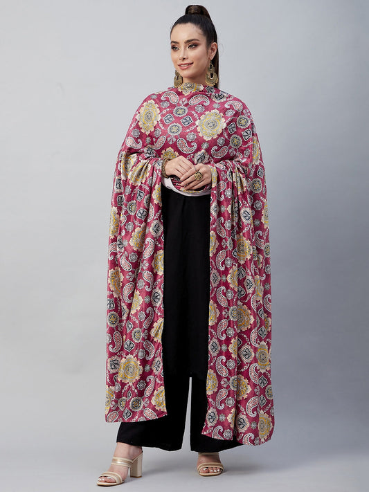 InWeave Red Printed Velvet Shawl 