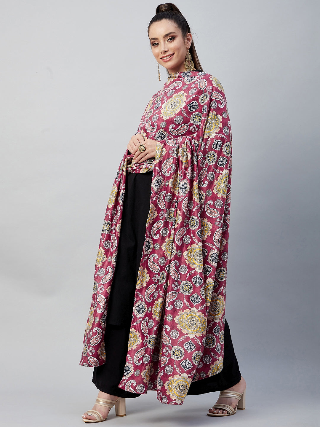 InWeave Red Printed Velvet Shawl 