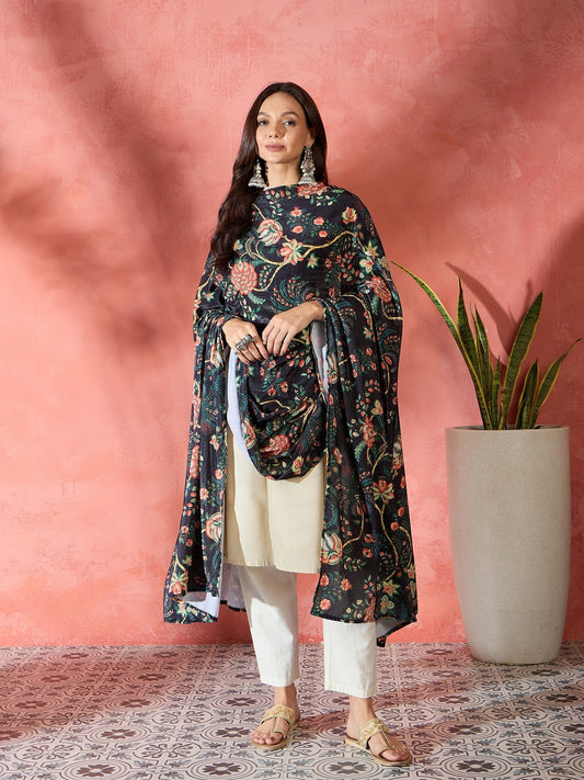 InWeave Black Printed Velvet Shawl 