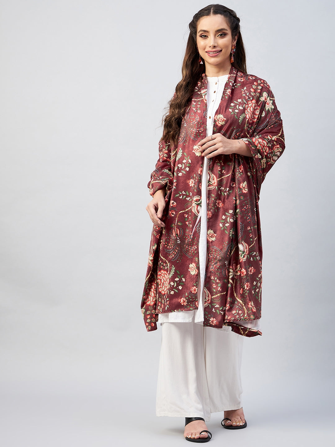 InWeave Maroon Printed Velvet Shawl 