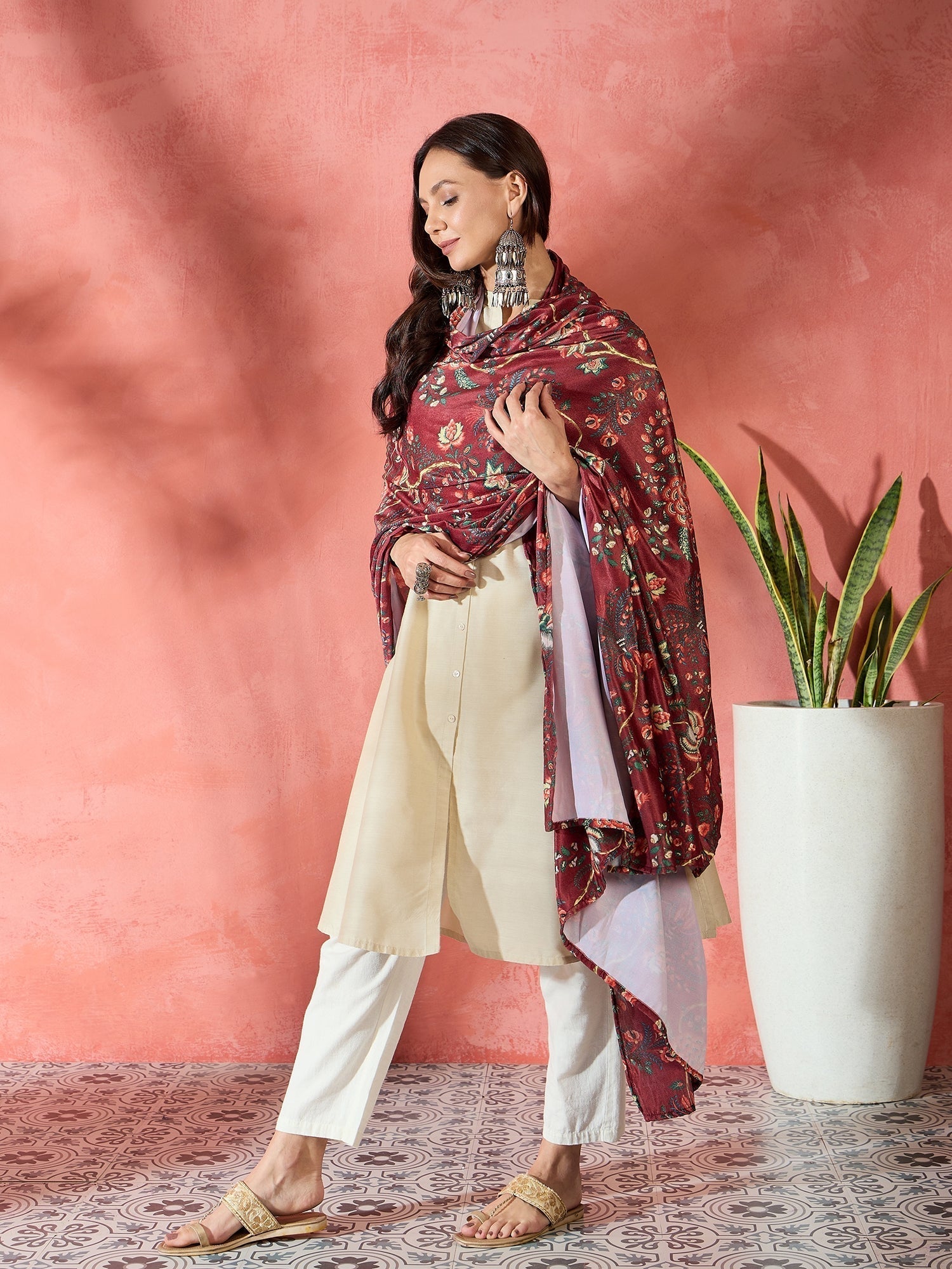 InWeave Maroon Printed Velvet Shawl 