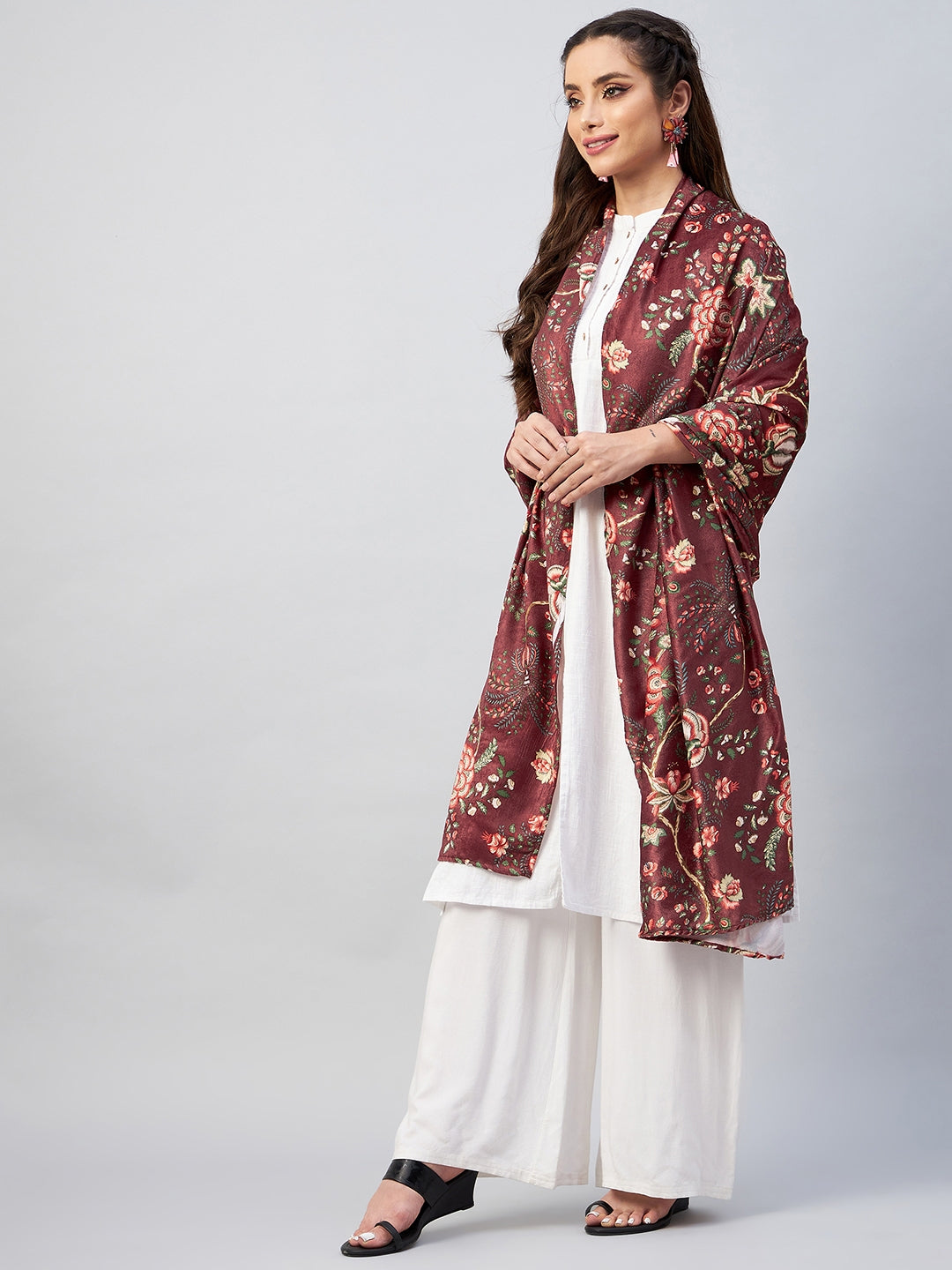 InWeave Maroon Printed Velvet Shawl 