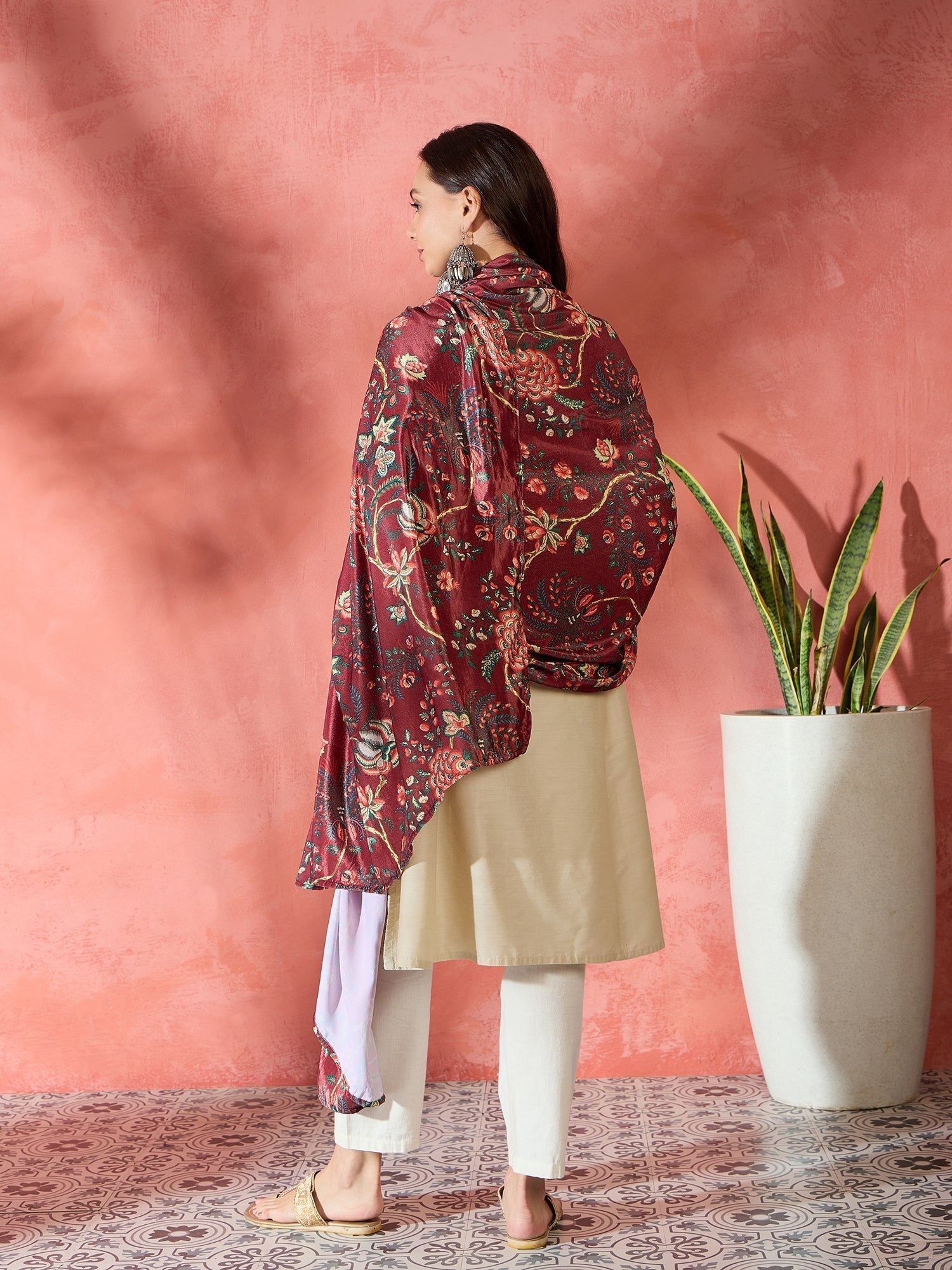InWeave Maroon Printed Velvet Shawl 
