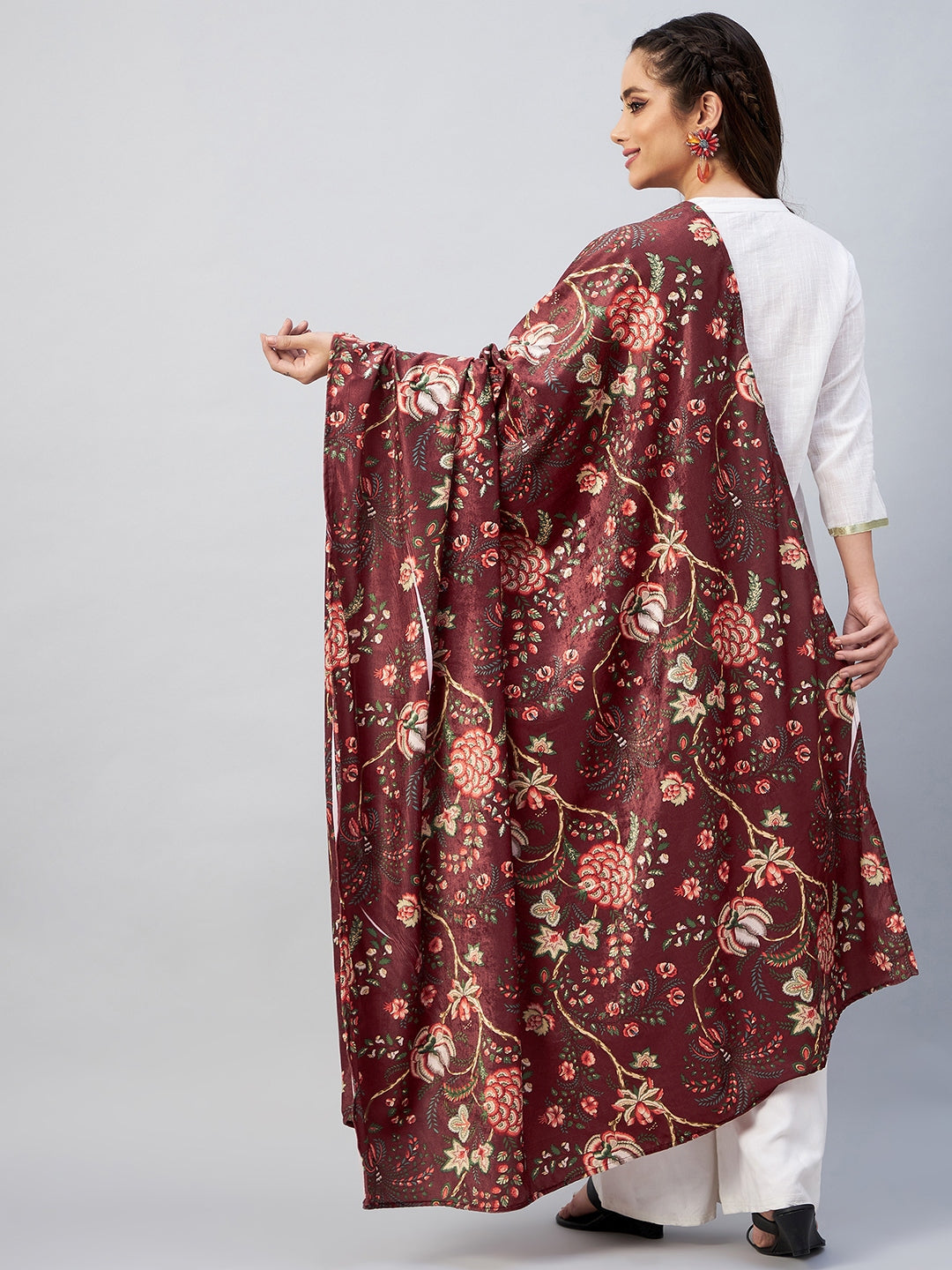 InWeave Maroon Printed Velvet Shawl 