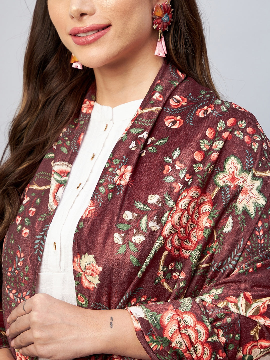 InWeave Maroon Printed Velvet Shawl 