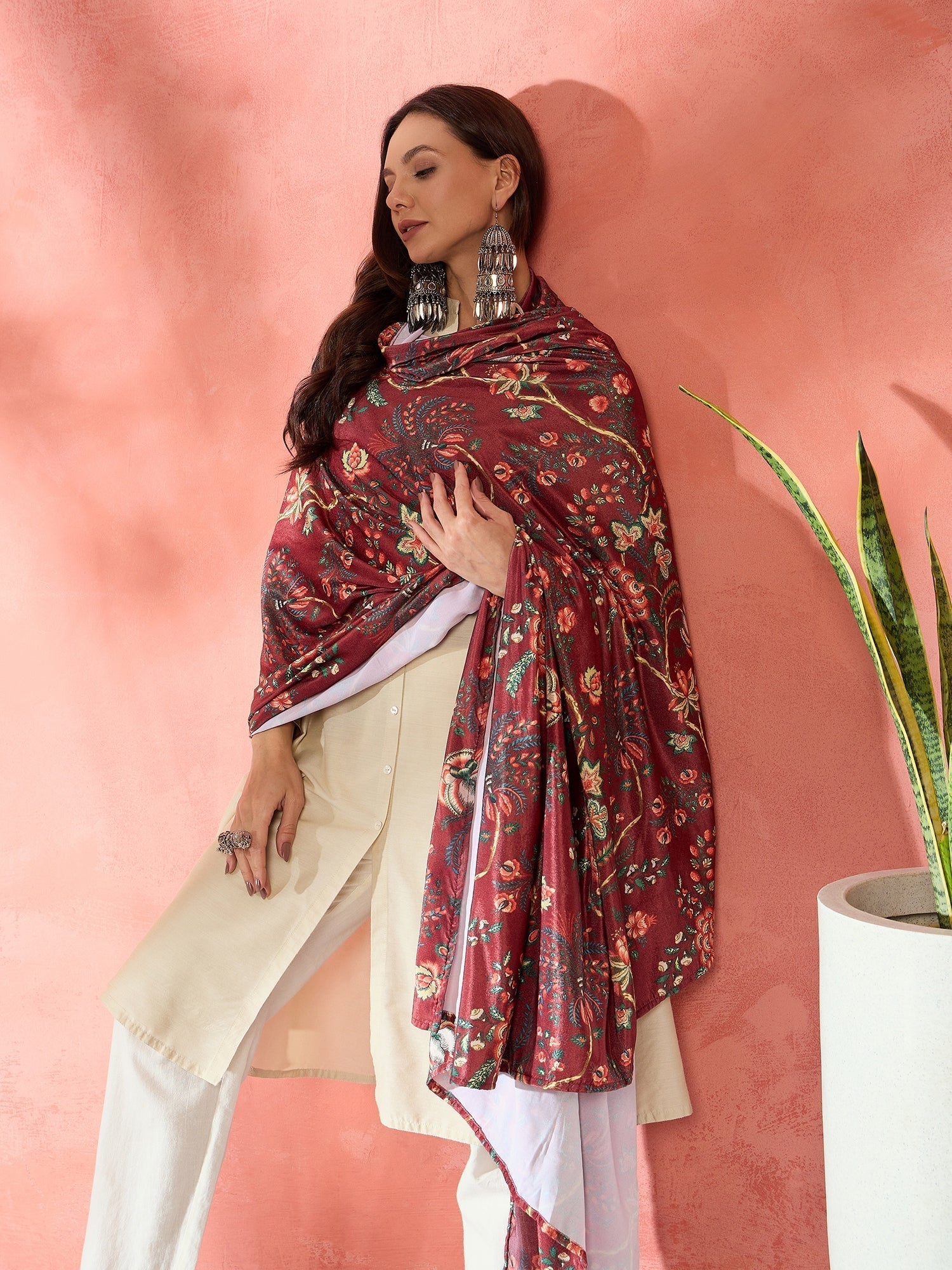 InWeave Maroon Printed Velvet Shawl 