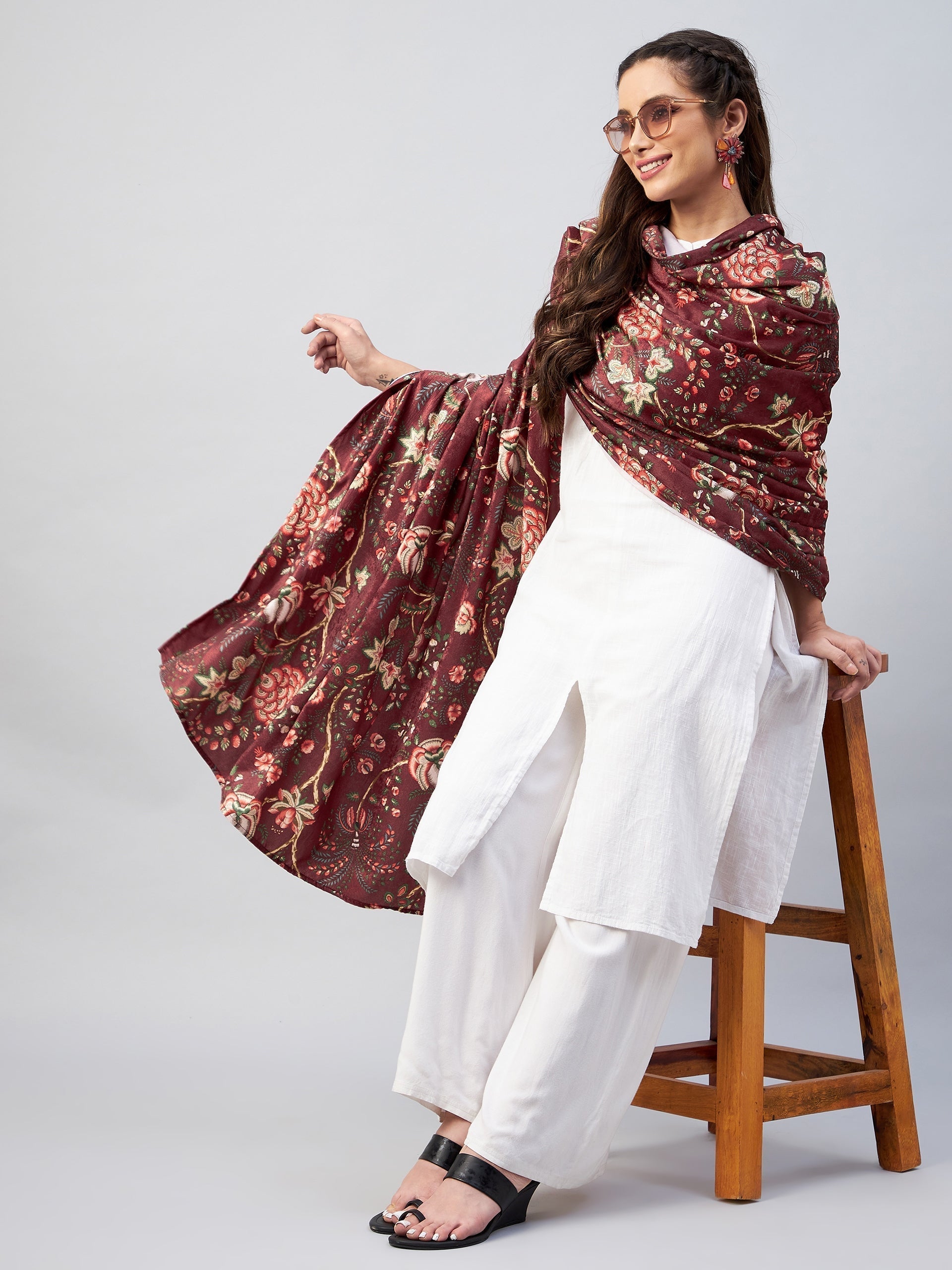 InWeave Maroon Printed Velvet Shawl 