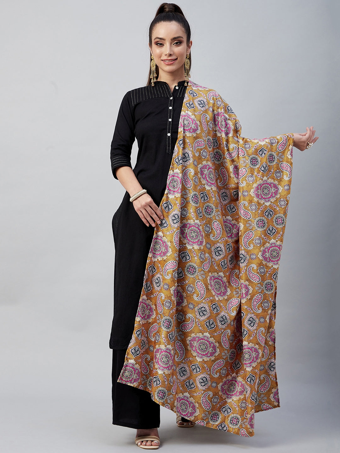 InWeave Yellow Printed Velvet Shawl 