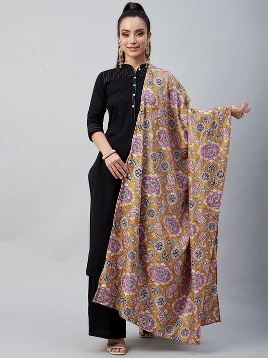 InWeave Yellow Printed Velvet Shawl 