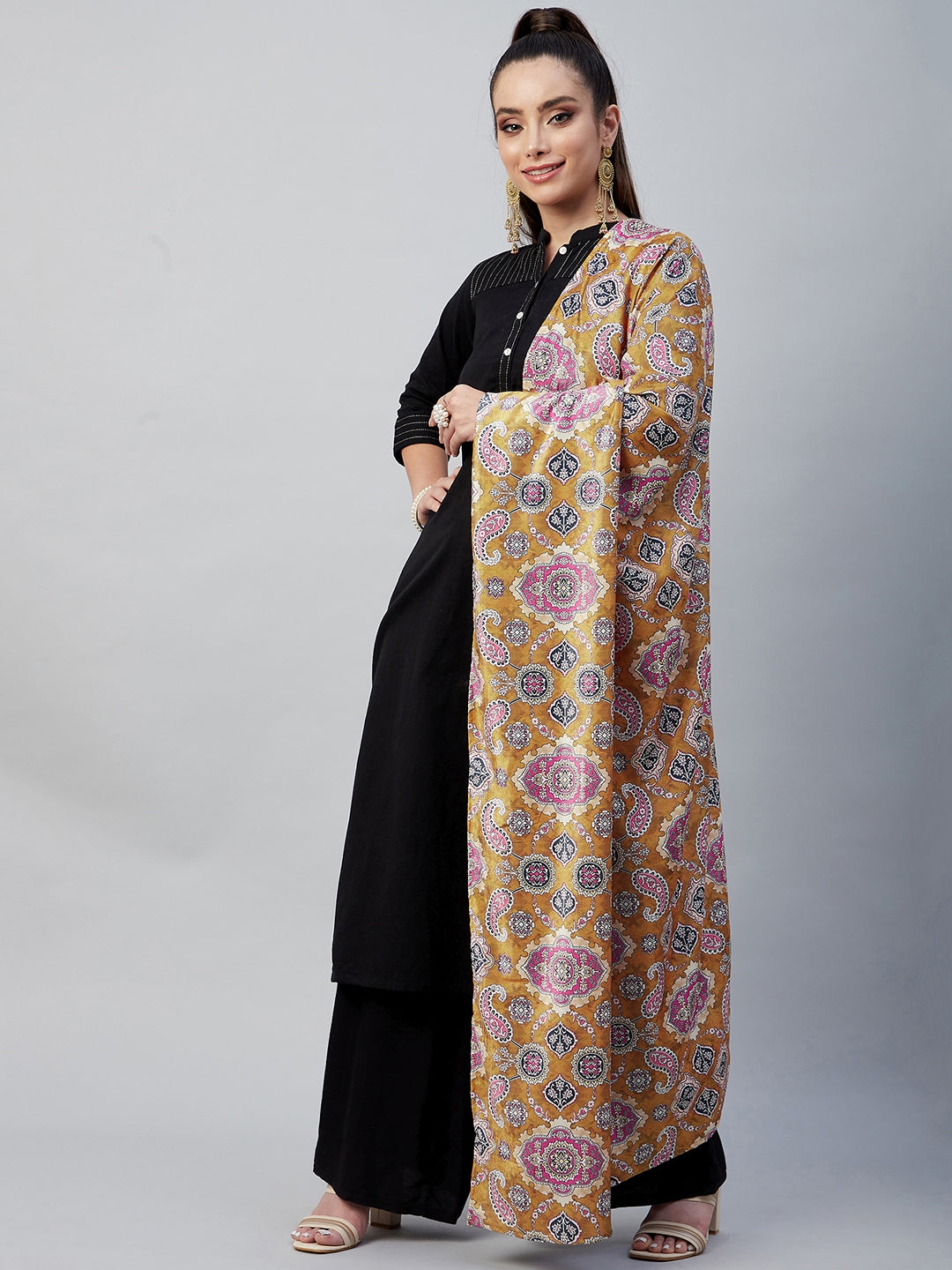 InWeave Yellow Printed Velvet Shawl 