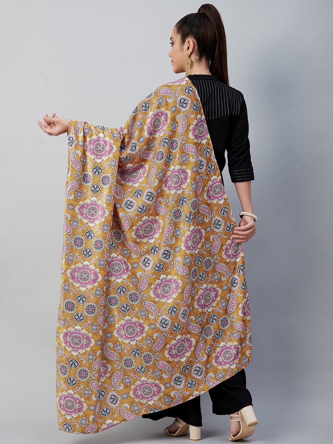 InWeave Yellow Printed Velvet Shawl 