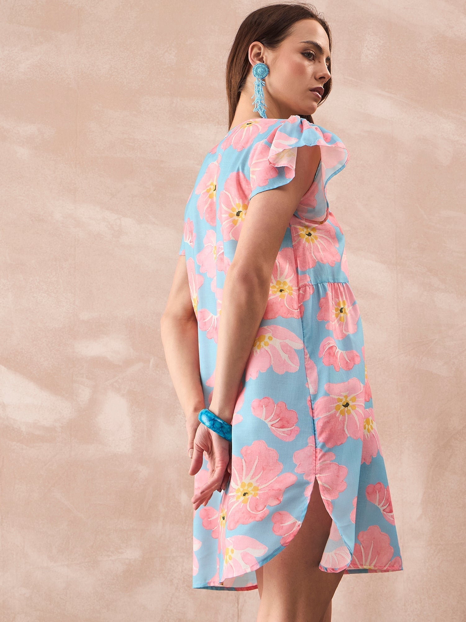 InWeave Skyblue Peach Short Dress 