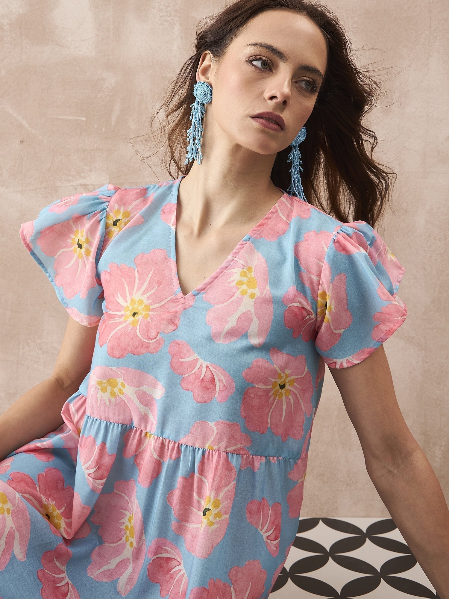 InWeave Skyblue Peach Short Dress 